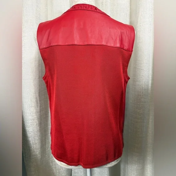 Peter Nygård Women’s Red Genuine Leather Zip Vest Size L Pockets, Stretch Back - Picture 4 of 14